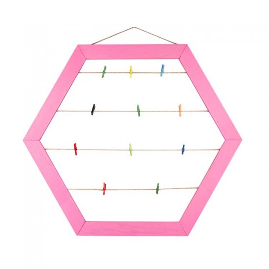 Ahşap İpli Mandallı Altıgen Duvar Fotoğraf Çerçevesi - 40x46cm