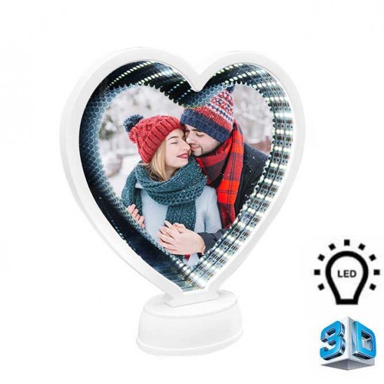 3d Beyaz Led Işıklı Aynalı Kalp Fotoğraf Çerçevesi