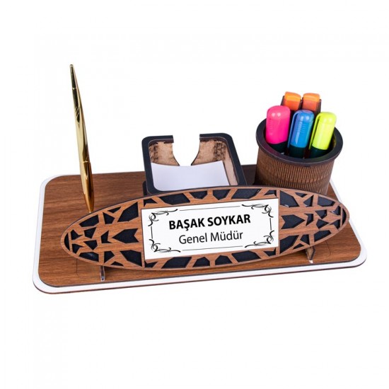 Süblimasyon Ahşap Kalemli Müdür Masa isimliği - 17x33cm
